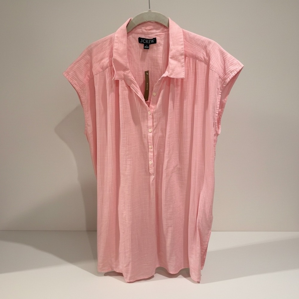 J.Crew Pink Cotton Gauze Cap Sleeve Button Up Tunic Shirt cover up Small NWT